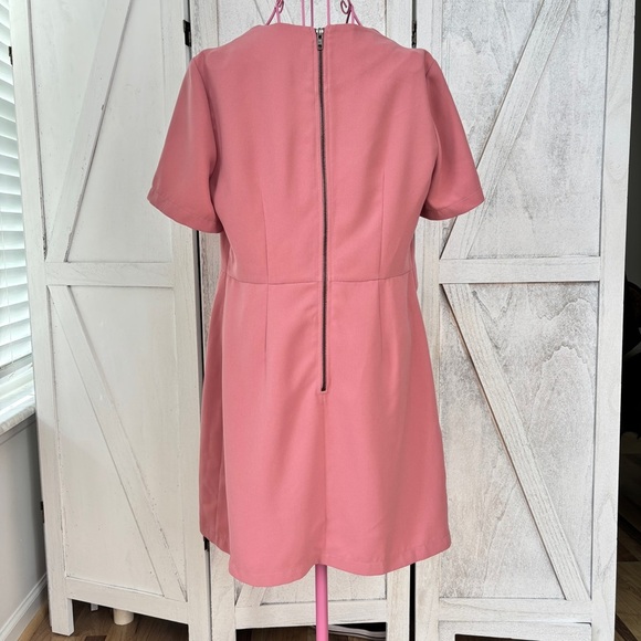 TOPSHOP Twist Front Skater Dress Size 8 Pink Salmon A-Line Capsule Minimalist - Picture 3 of 10
